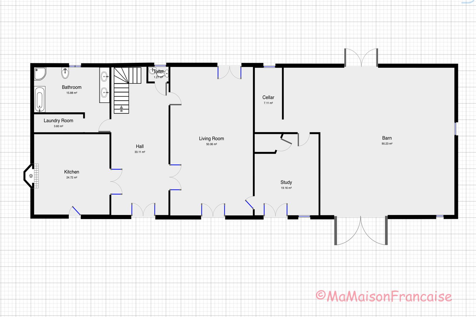 Lovely 4/5 bed stone house with barns and pool in a village with bar