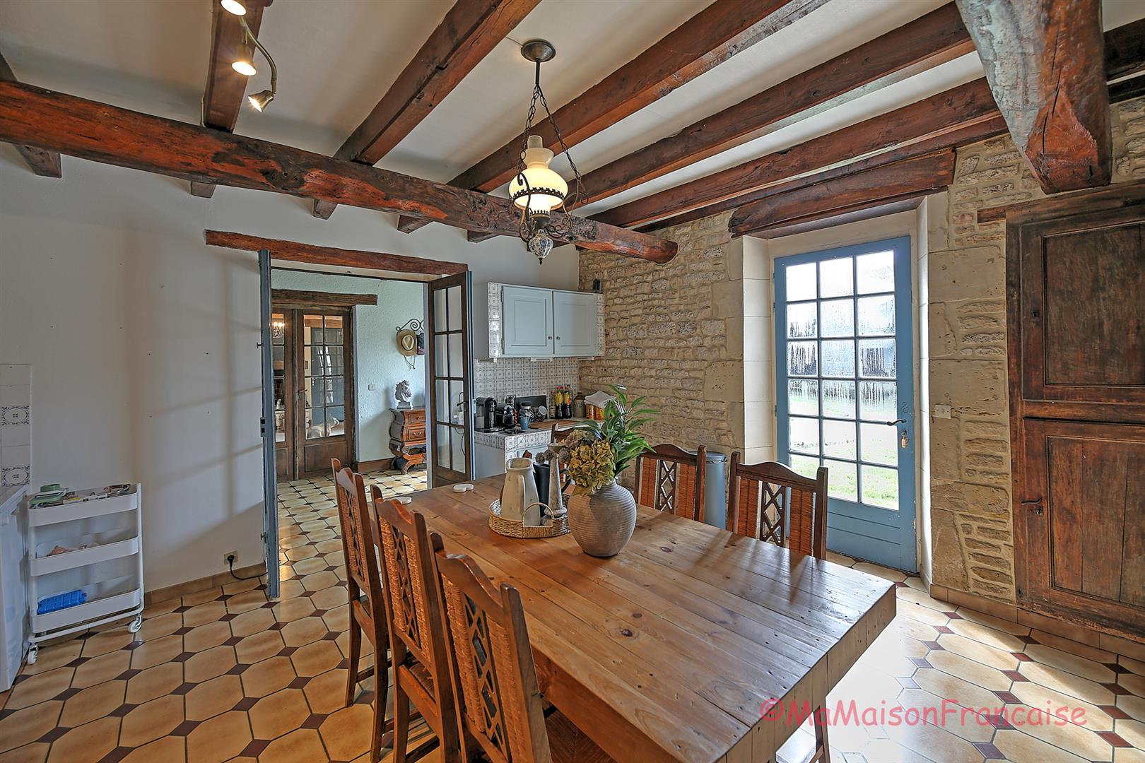 Lovely 4/5 bed stone house with barns and pool in a village with bar